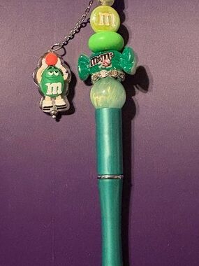 Hand Crafted Teal and Green Beaded Charm Pen